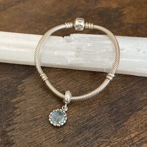 Authentic Pandora Snake Chain Bracelet and Retired Cool Breeze Blue Topaz Charm